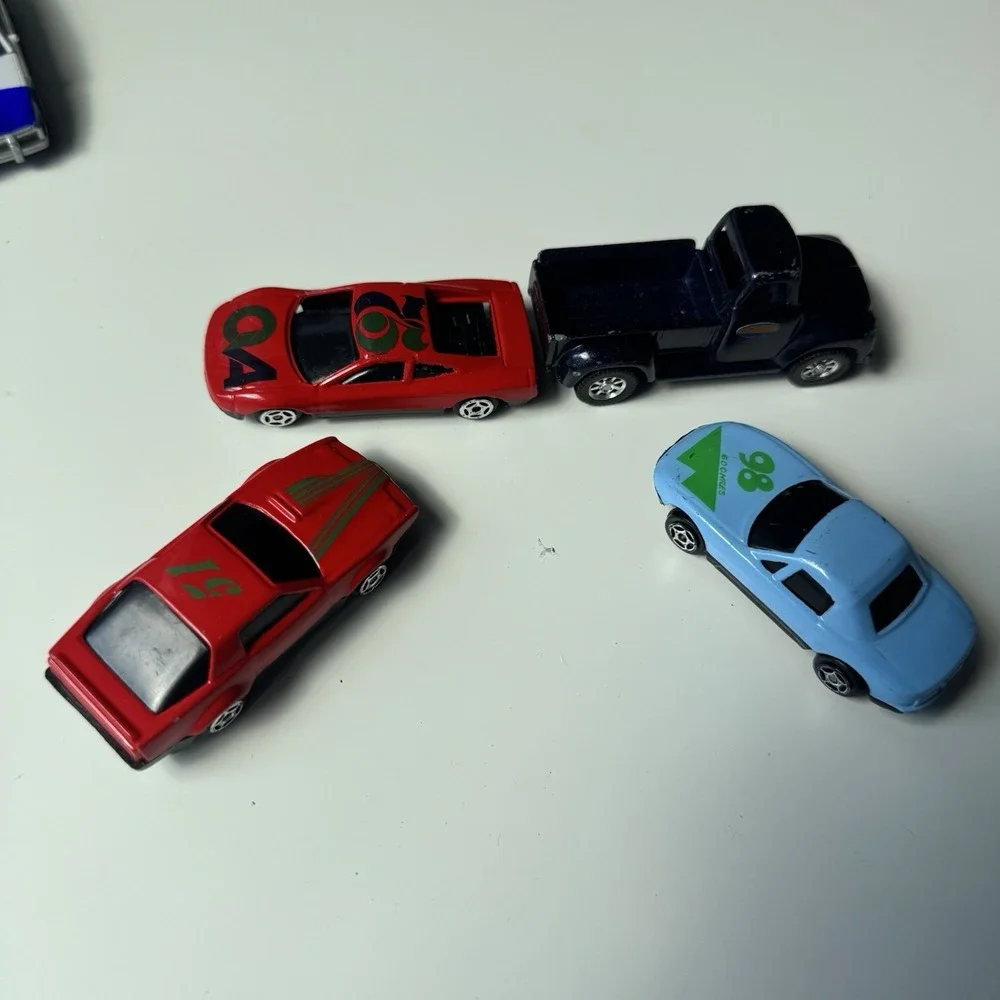 Vintage Die Cast Toy Car Lot of 4 Mixed Cars Pickup Truck Racing Cars Loose
